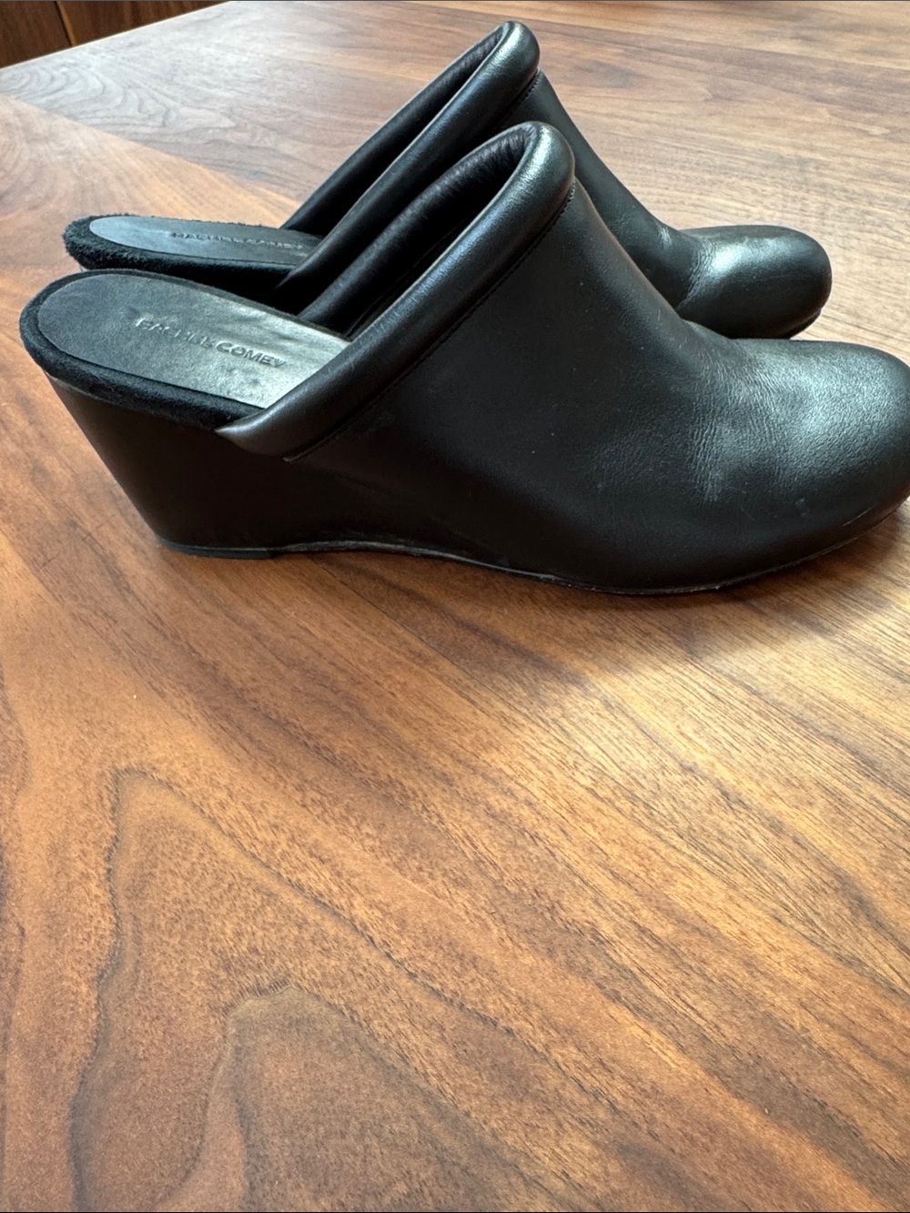 Rachel Comey Black Leather Rolled-Trim Slip-On Mules - Picture 2 of 6